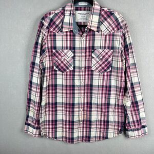 American Eagle Shirt Mens LT Pink Black Vintage Fit Pearl Snap Rodeo Rockabilly